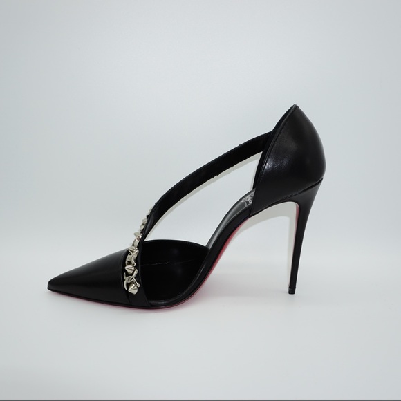 Christian Louboutin Deomina Chain 100 Black Spike Cross Strap Heel Pump 38.5 - Picture 6 of 11